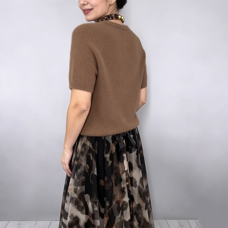 Velessa™ | Leopard Flowy Skirt and Sweater Set