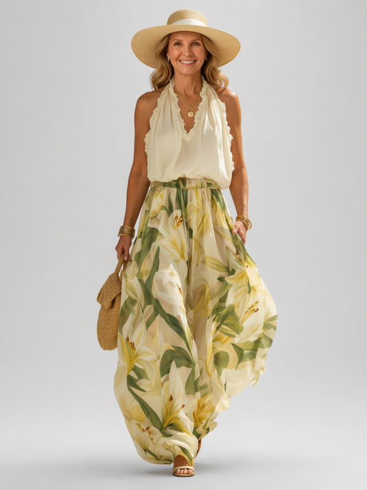 Elva™ | Elegant Lily Print Flowy Set