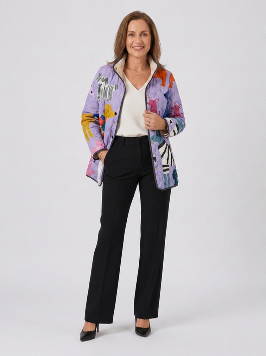 Rhea | Casual Quilted Jacket with Dog Print