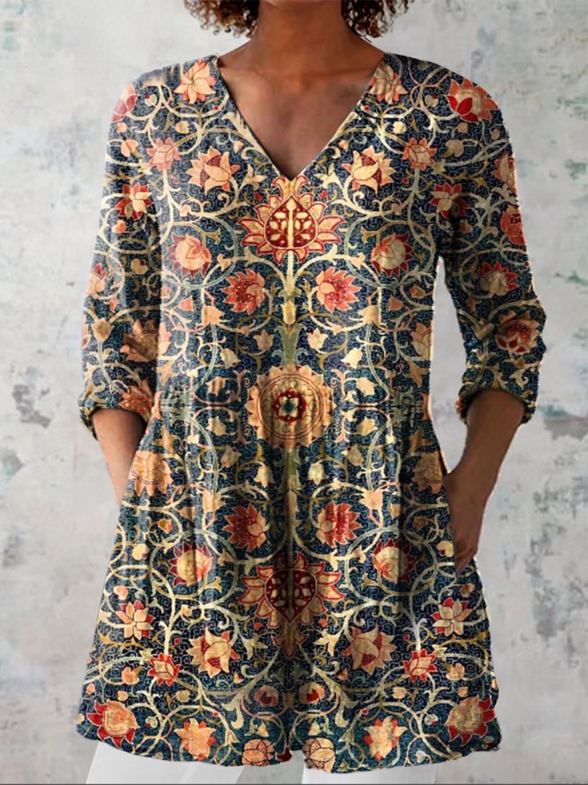 Celine - Long Blouse with V-Neck