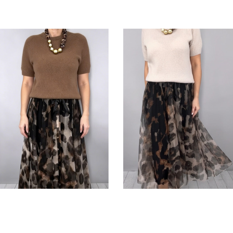 Velessa™ | Leopard Flowy Skirt and Sweater Set
