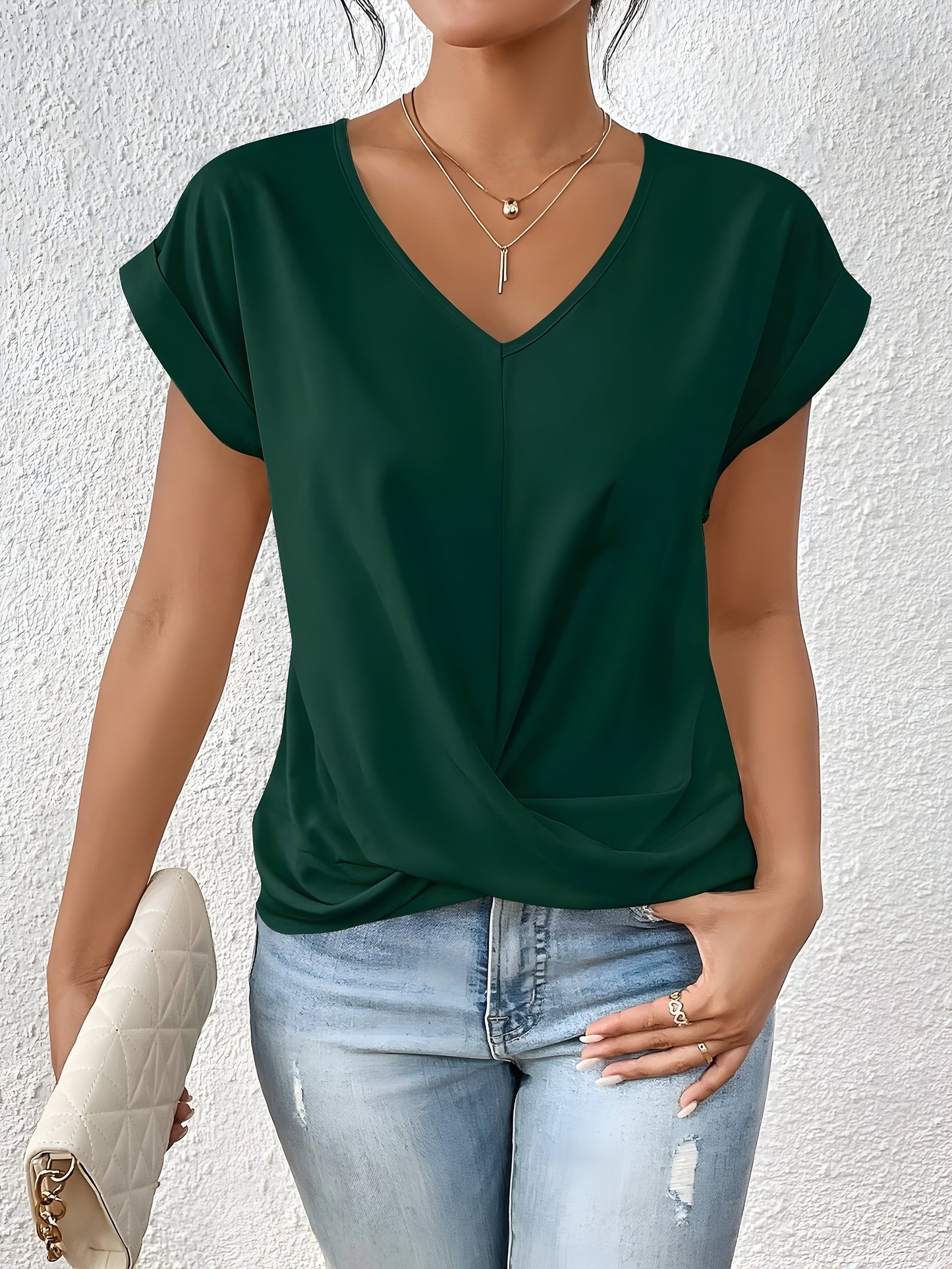 MEIKA™ | Classic Twist Detail V-Neck Top