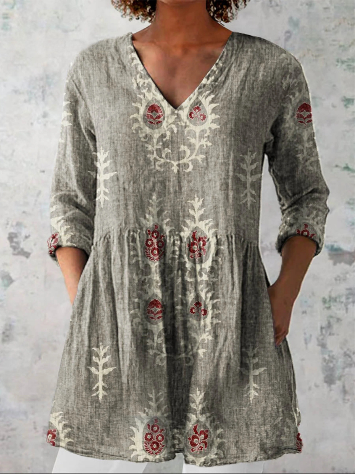 Elise - Long Blouse with V-Neck