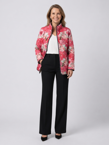 Freya | Charming Pink Floral Print Quilted Jacket