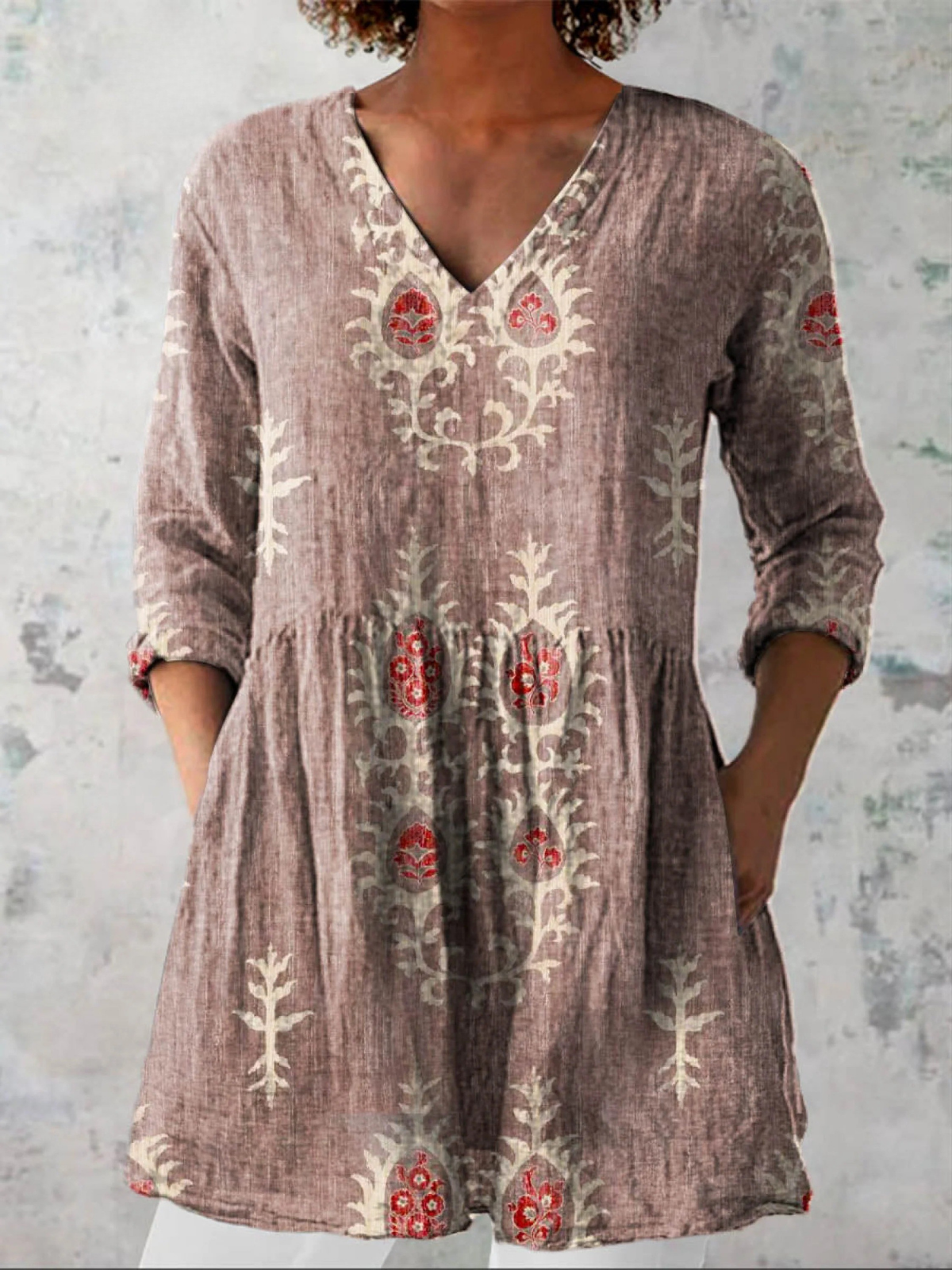 Elise - Long Blouse with V-Neck