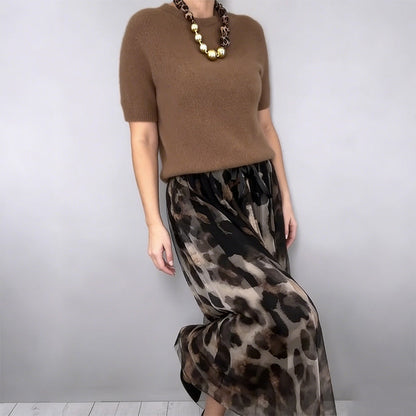 Velessa™ | Leopard Flowy Skirt and Sweater Set