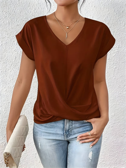 MEIKA™ | Classic Twist Detail V-Neck Top