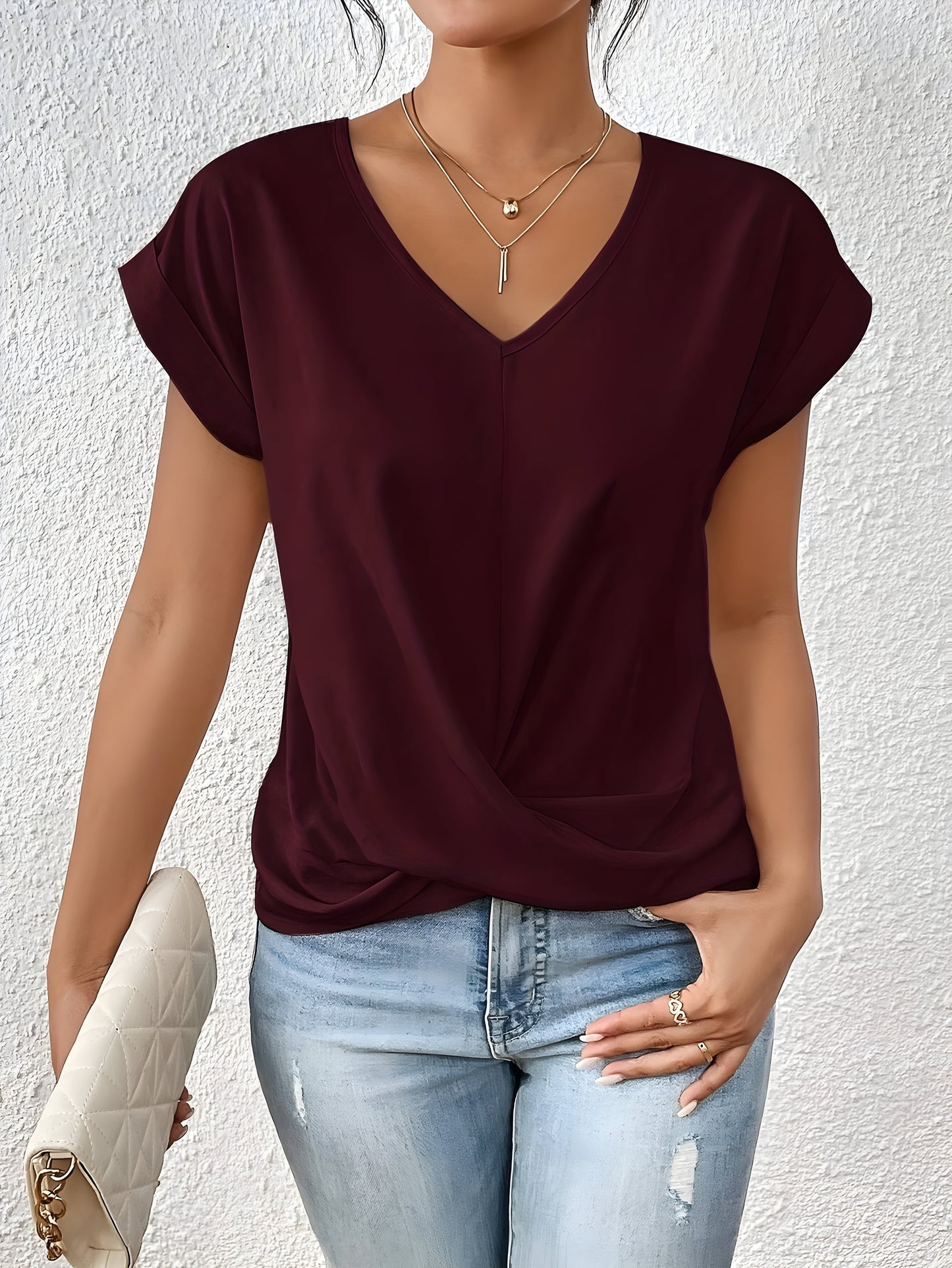 MEIKA™ | Classic Twist Detail V-Neck Top