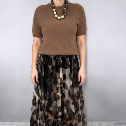 Velessa™ | Leopard Flowy Skirt and Sweater Set