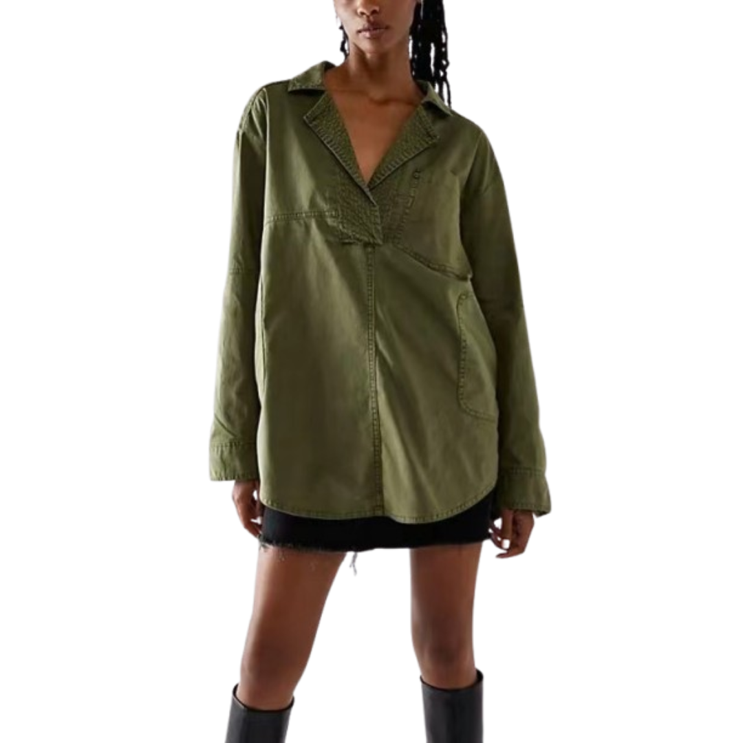 Nalinae™ | Chic V-Neck  Denim Tunic Top