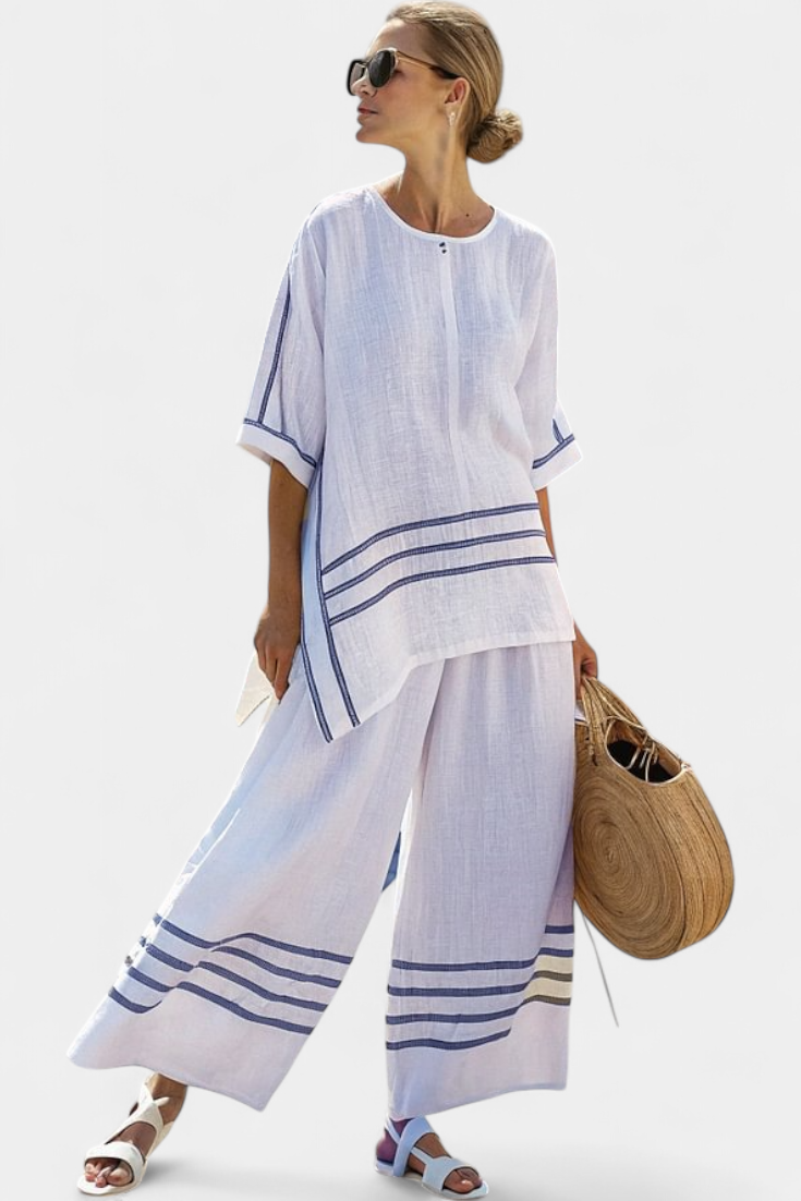 Wynric | Sophisticated Striped Asymmetrical Top & Bold Pants