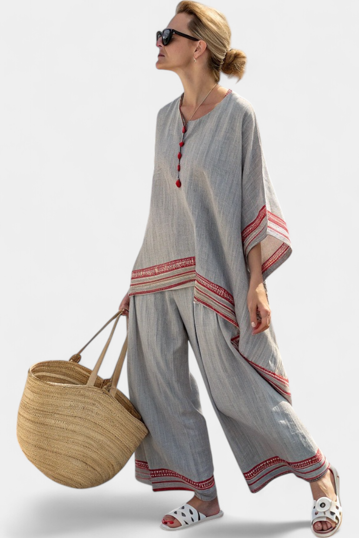 Daelric | Sophisticated Asymmetrical Blouse & Ethnic Wide-Leg Pants