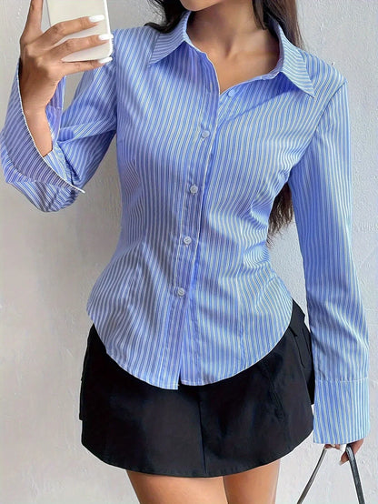 Odelina Shirt | Elegant Long Sleeve Polo with V-Neckline