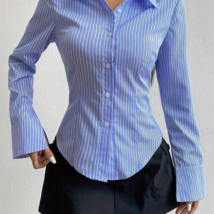 Odelina Shirt | Elegant Long Sleeve Polo with V-Neckline