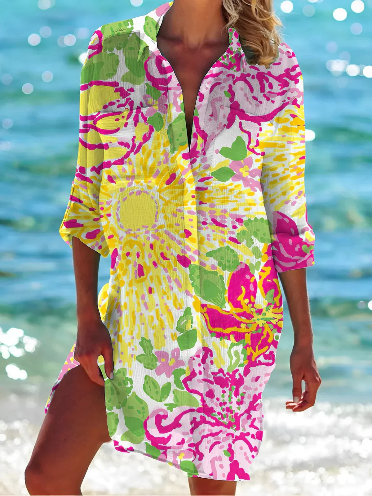 Orintha Shirt | Button-Down Printed Summer Long Blouse