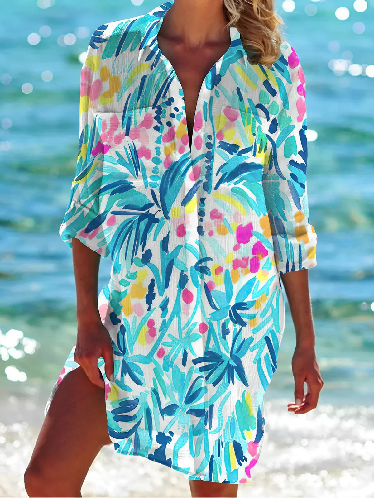 Orintha Shirt | Button-Down Printed Summer Long Blouse