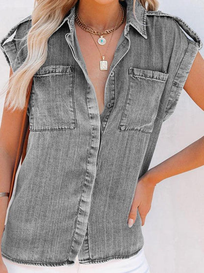 Qanaya Shirt | Cap Sleeve Loose Fit Denim Shirt