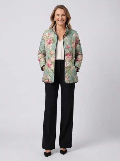 Carys | Retro Floral Patterned Quilted Jacket