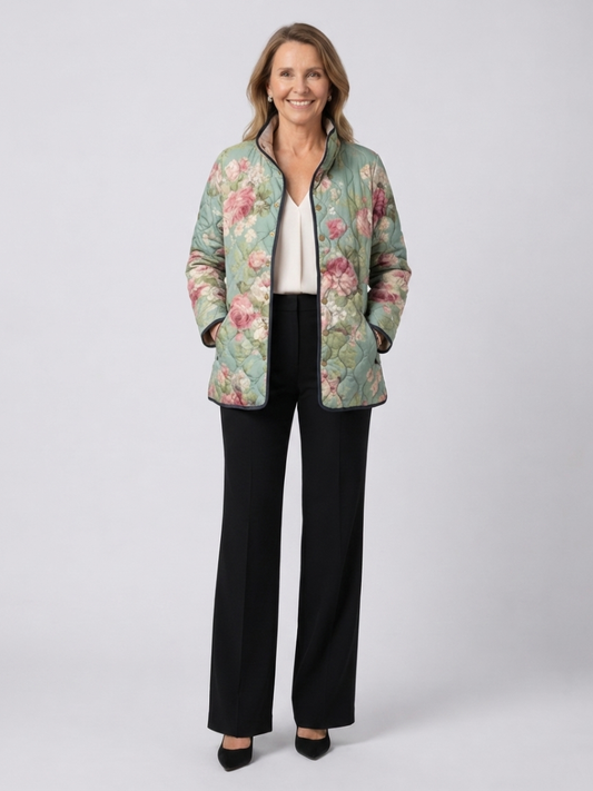 Carys | Retro Floral Patterned Quilted Jacket