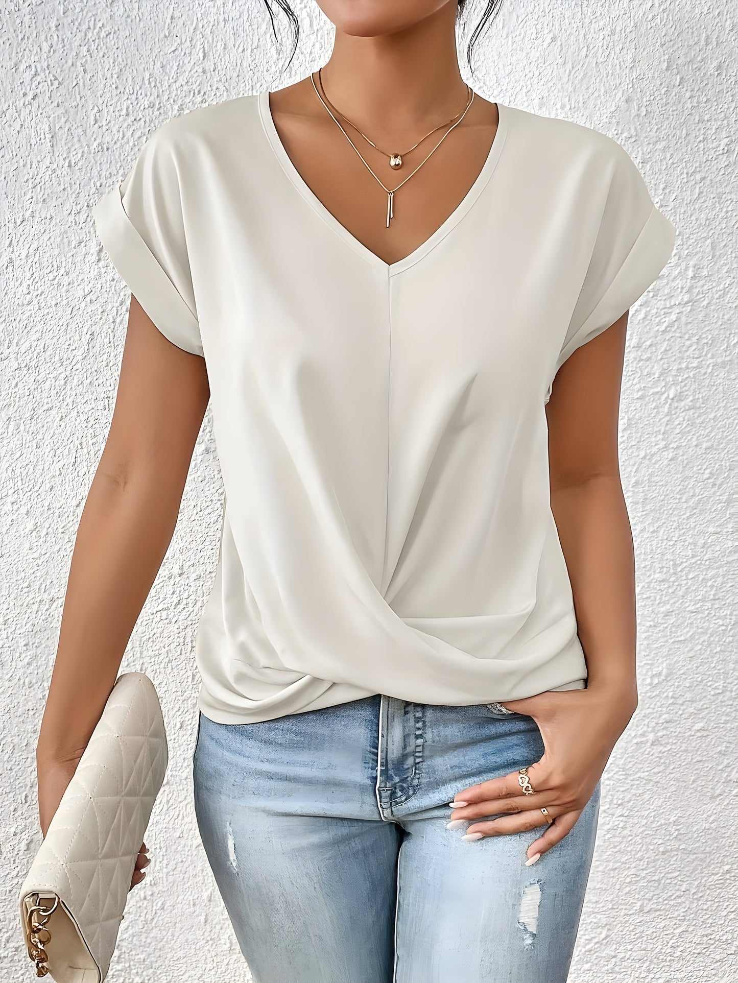 MEIKA™ | Classic Twist Detail V-Neck Top