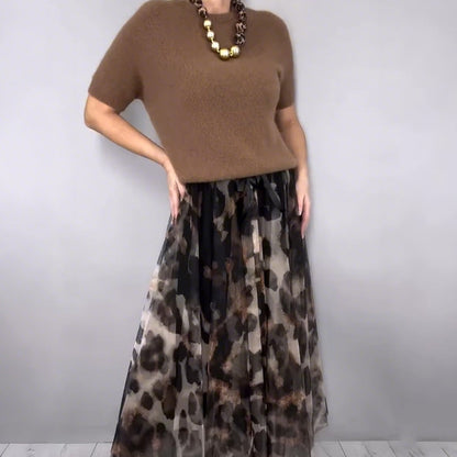 Velessa™ | Leopard Flowy Skirt and Sweater Set
