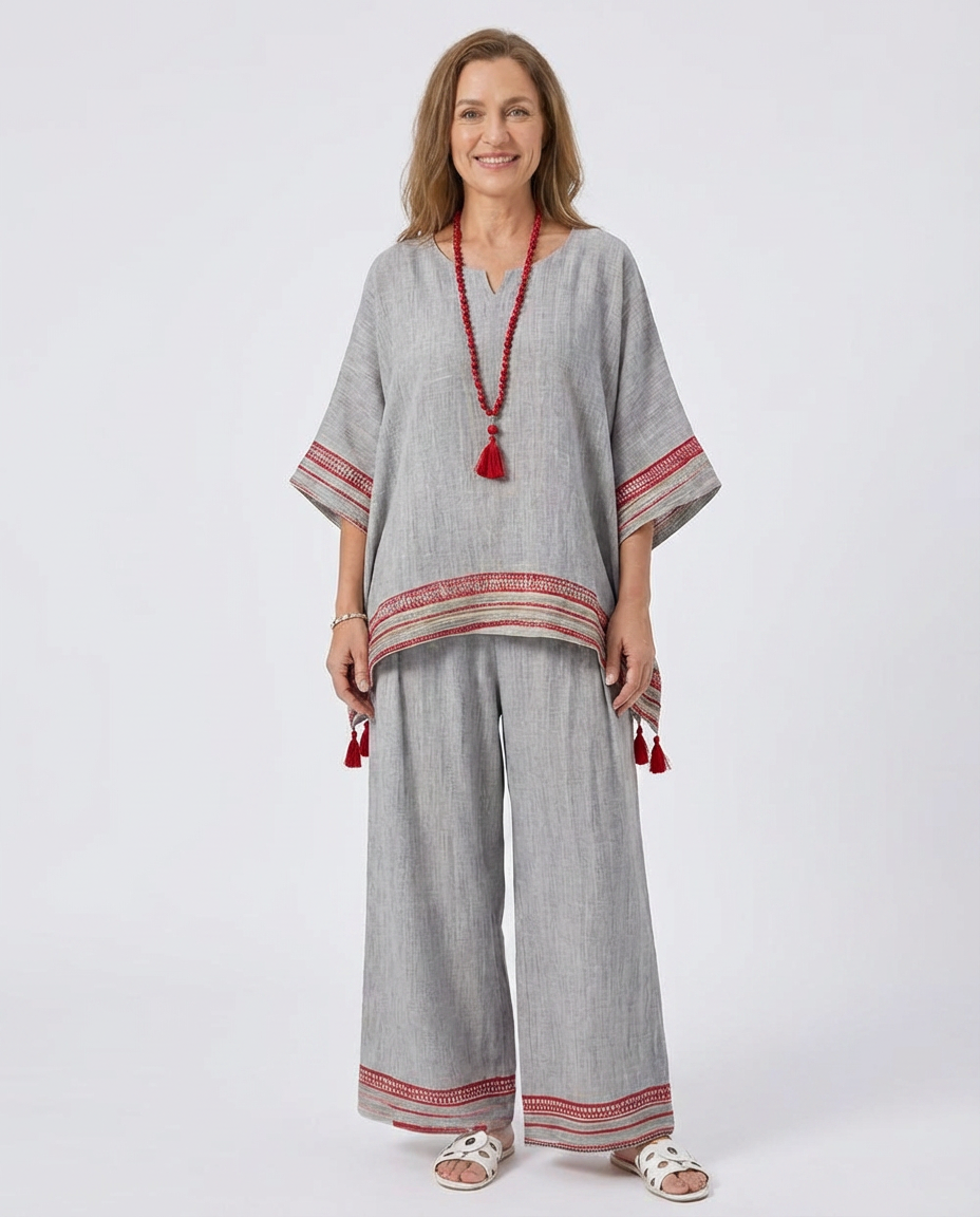 Daelric | Sophisticated Asymmetrical Blouse & Ethnic Wide-Leg Pants