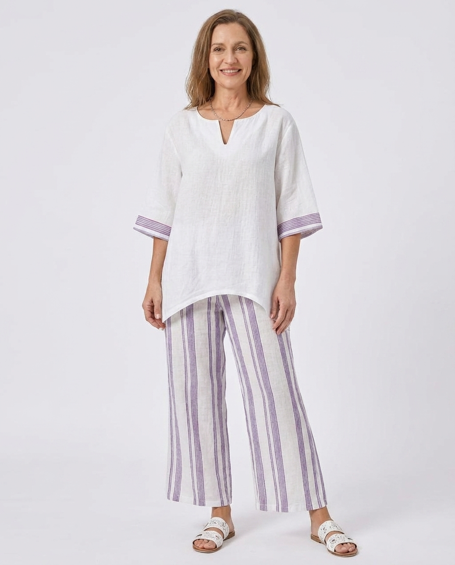 Luxmere | Comfortable Relaxed Blouse & Striped Bamboo Pants