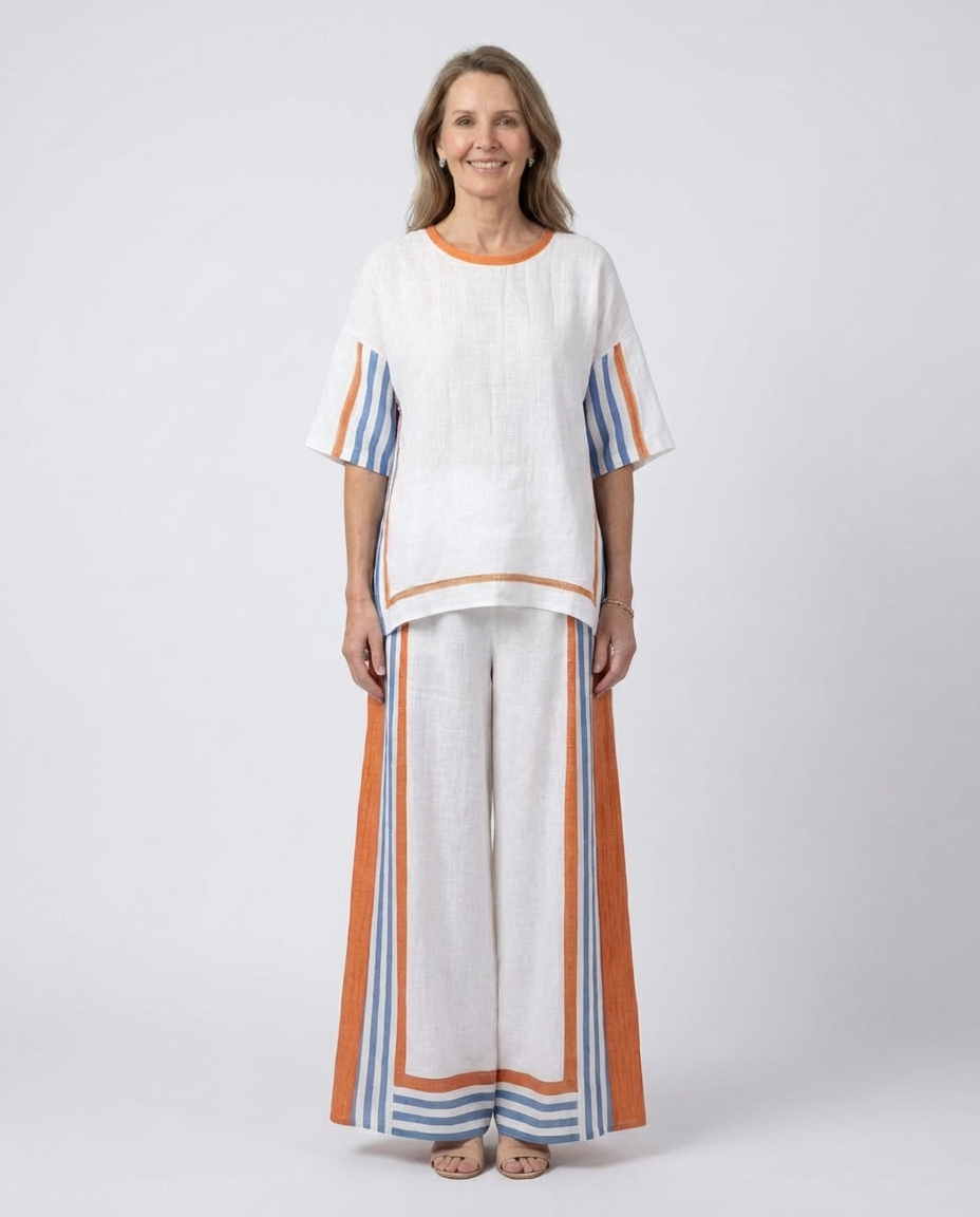 Thorneil | Comfortable Wide-Leg Striped Pants & Linen Top