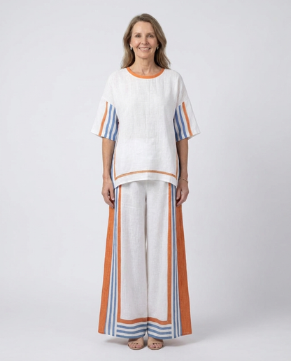 Thorneil | Comfortable Wide-Leg Striped Pants & Linen Top