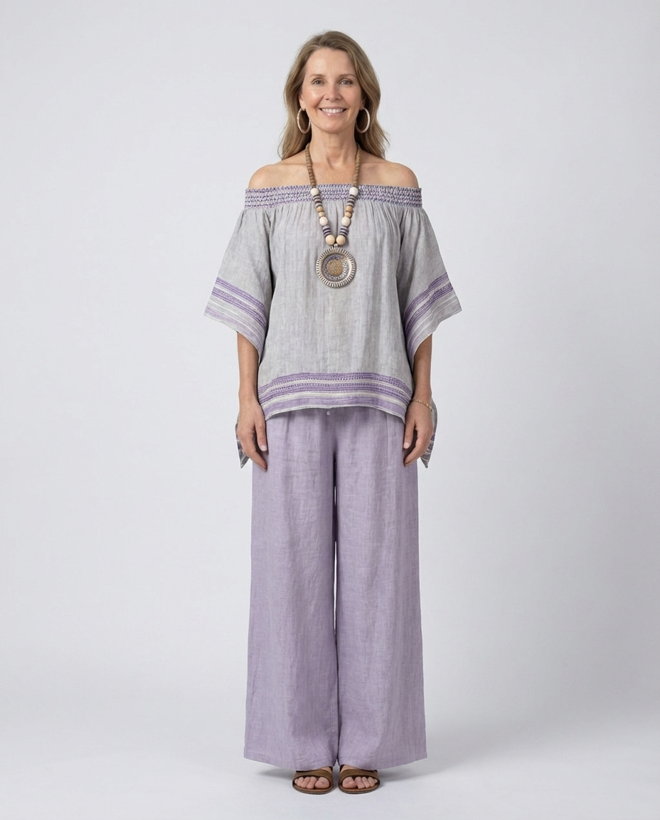 Zandrel | Elegant Off-Shoulder Top & Wide-Leg Striped Pants
