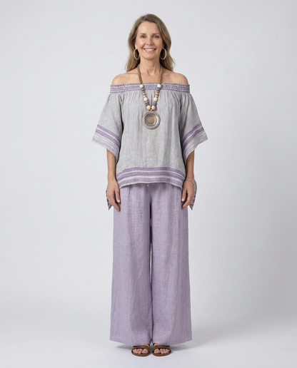 Zandrel | Elegant Off-Shoulder Top & Wide-Leg Striped Pants