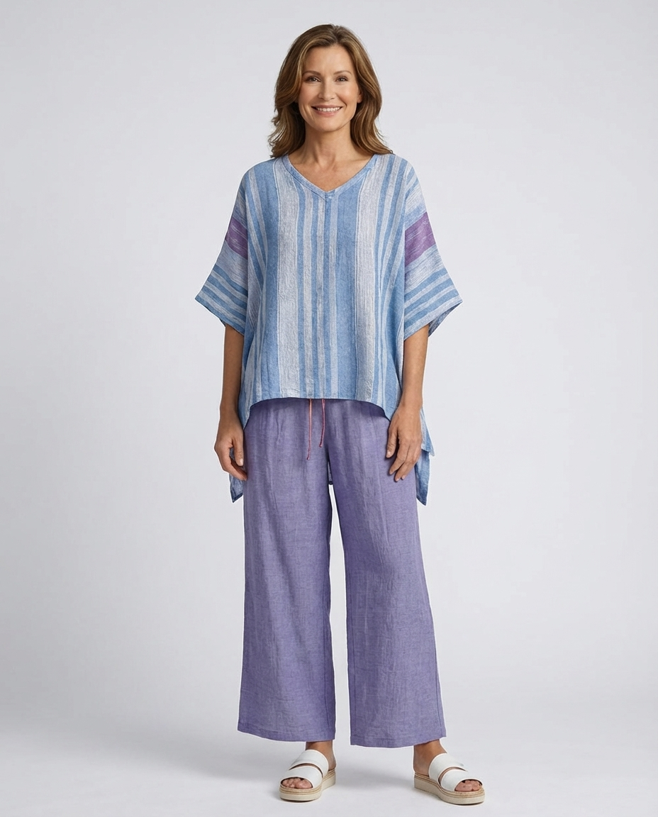 Zellora | Elegant Lavender & Sky Blue Top & Linen Pants