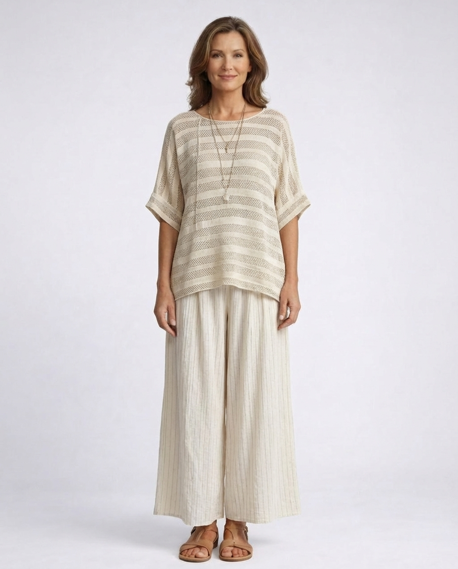Westlyn | Comfortable Striped Bamboo Top & Flowing Linen Pants