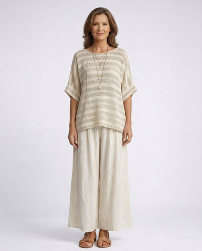 Westlyn | Comfortable Striped Bamboo Top & Flowing Linen Pants