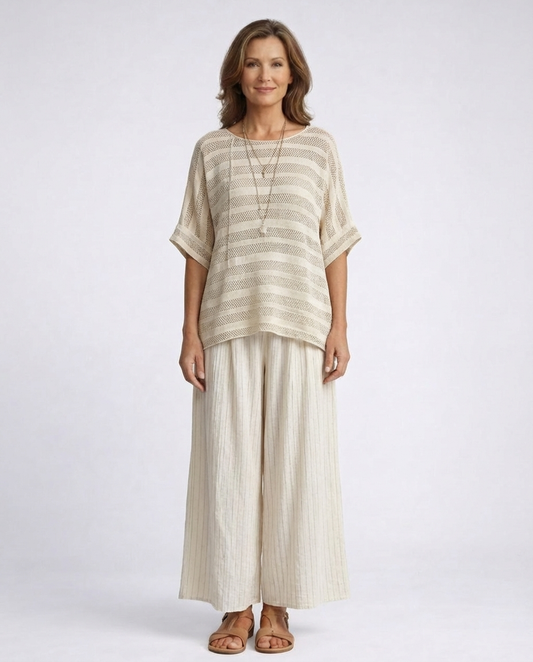 Westlyn | Comfortable Striped Bamboo Top & Flowing Linen Pants