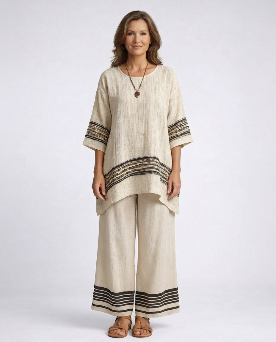 Harlowe | Elegant Black-Striped Linen Top & Flowing Pants