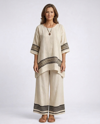 Harlowe | Elegant Black-Striped Linen Top & Flowing Pants