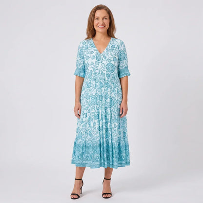Aria™ | Elegant Floral Dress with V-Neck