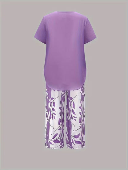 Arvessa™ | Casual Leaf Print Two-Piece Set