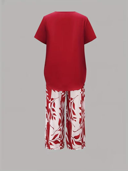 Arvessa™ | Casual Leaf Print Two Piece Set