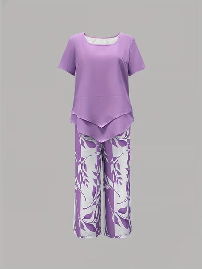 Arvessa™ | Casual Leaf Print Two-Piece Set