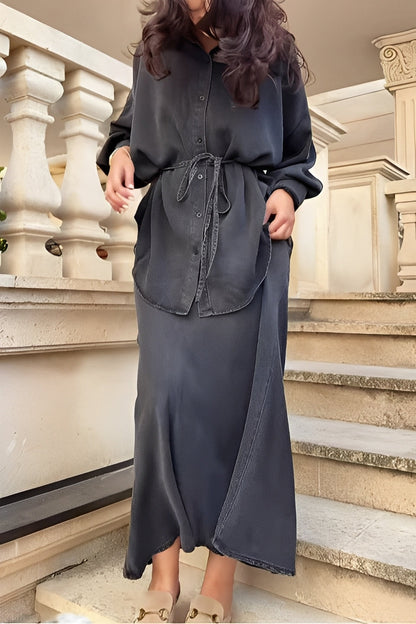 Lisa™ | Long-sleeved Tie-Drawstring Shirt and Skirt Set